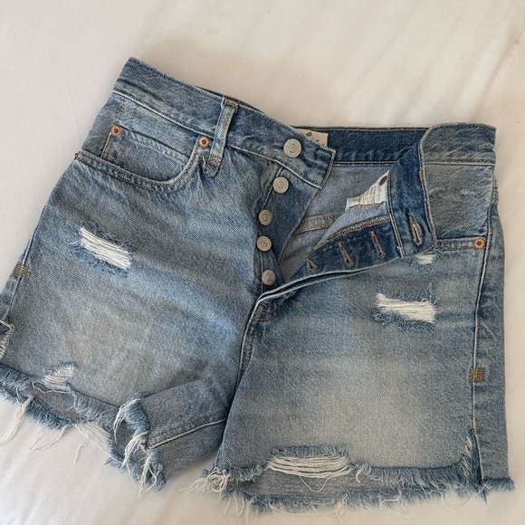 Free People “We The Free” Blue Distressed Jean Shorts - Picture 1 of 7